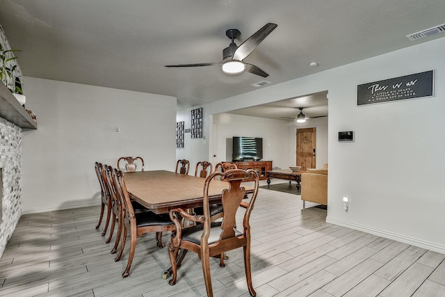 dining area with ceiling fan