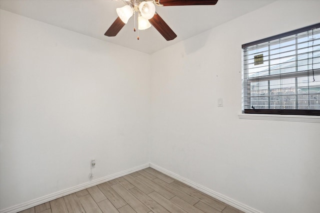 unfurnished room featuring ceiling fan and light hardwood / wood-style flooring