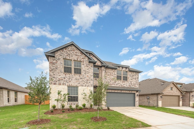 view of front facade featuring a front yard and a garage