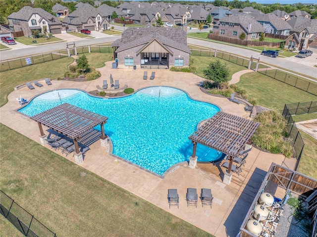 view of swimming pool with a yard, a patio area, and a gazebo