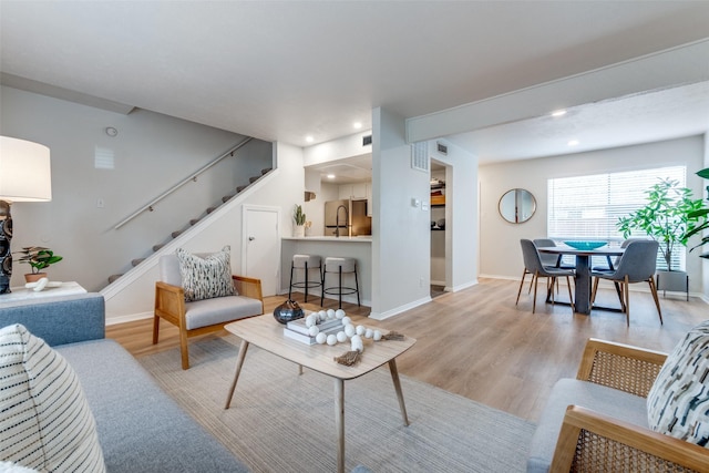 living room with light wood-type flooring