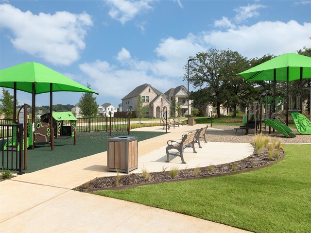 view of jungle gym featuring a yard