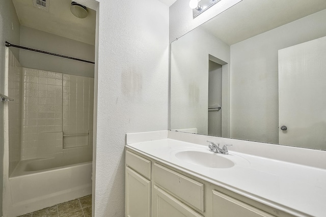 bathroom featuring tile patterned floors, vanity, and bathtub / shower combination