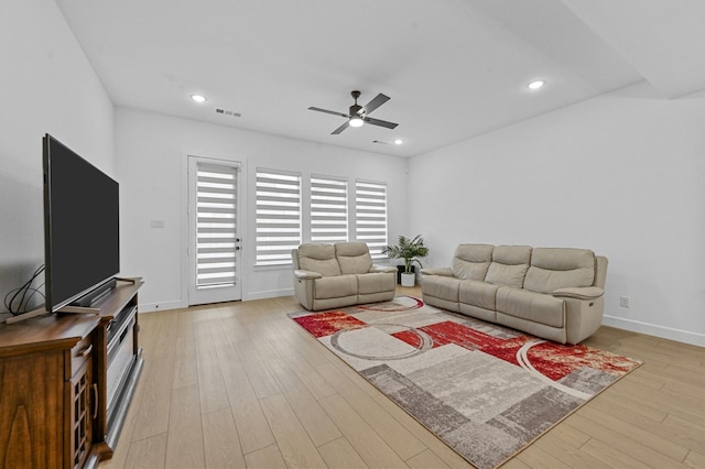 1208 Grass Hollow Pl, Celina, TX 75009 - living room with a ceiling fan, wood finished floors, and recessed lighting