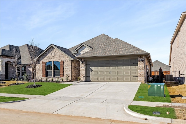 view of front of property featuring a garage and a front lawn