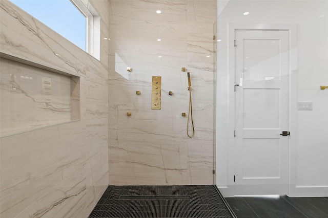 bathroom with tile patterned floors