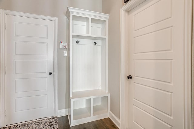 mudroom with dark hardwood / wood-style floors