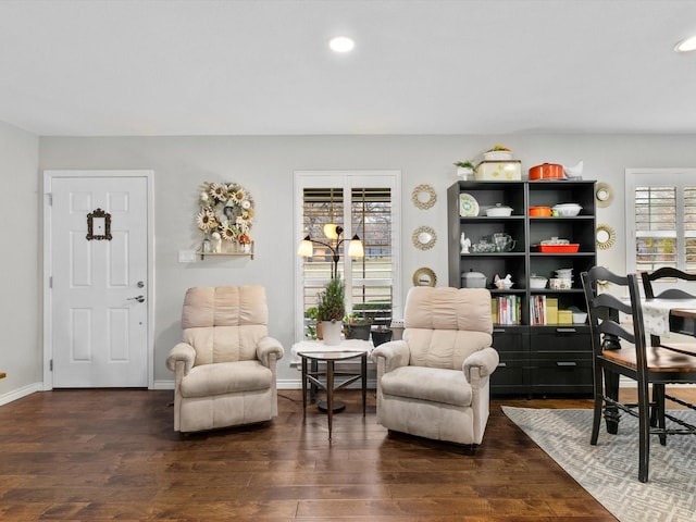 sitting room featuring dark hardwood / wood-style floors