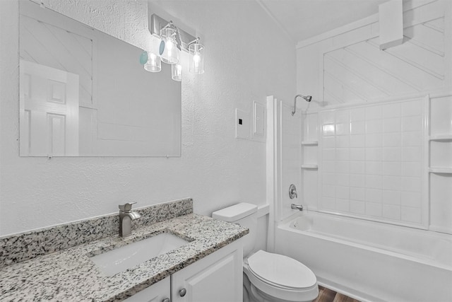 full bathroom featuring shower / tub combination, vanity, and toilet