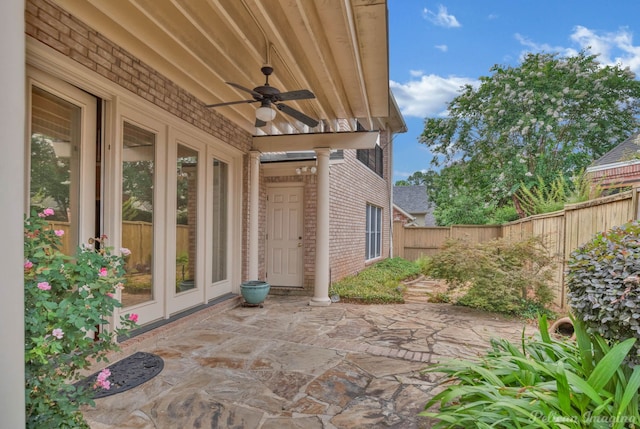 view of patio / terrace with ceiling fan and a fenced backyard