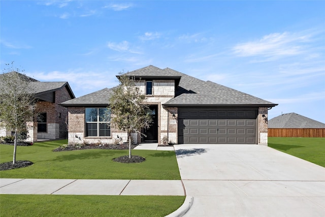 view of front of property with a garage and a front yard