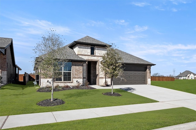 view of front of house with a garage and a front lawn