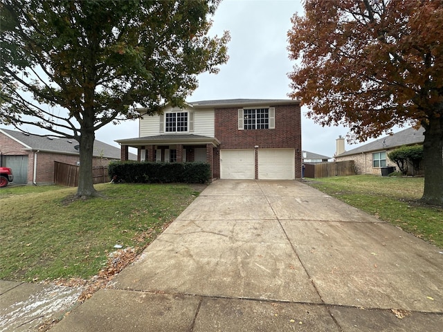 front of property featuring a porch, a garage, and a front yard