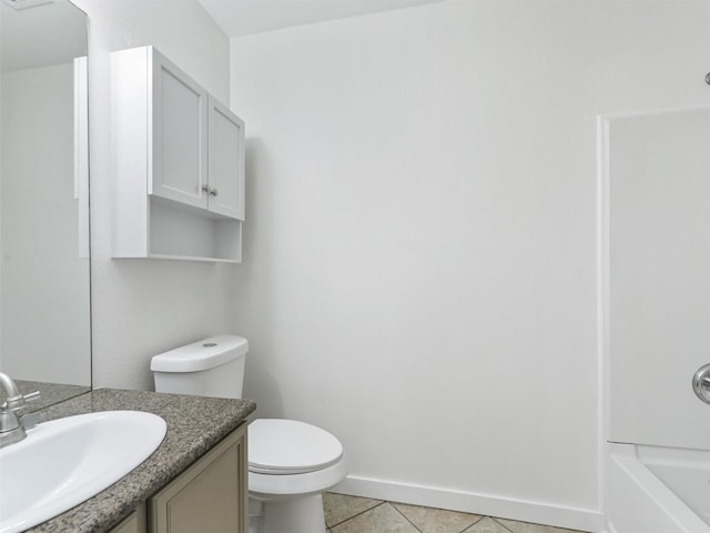 full bathroom featuring vanity,  shower combination, tile patterned floors, and toilet