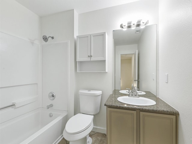 full bathroom featuring vanity, shower / tub combination, and toilet