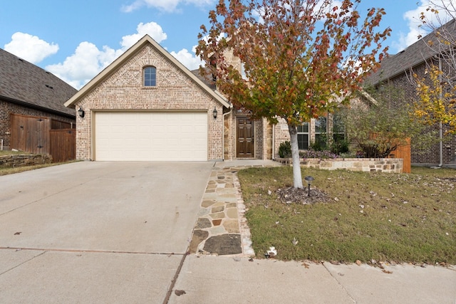 view of front of property with a garage and a front yard