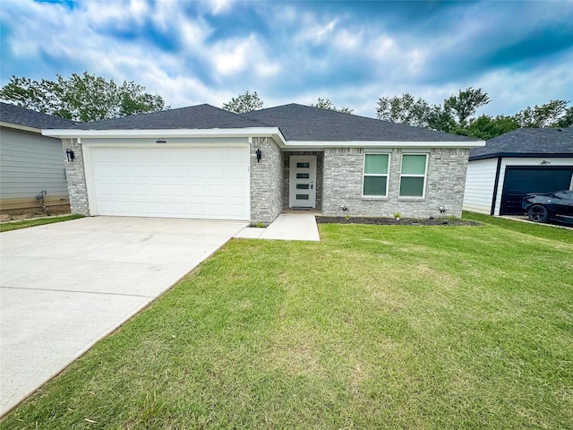 609 E 14th Ave, Corsicana, TX 75110 - view of front of home featuring driveway, a front lawn, an attached garage, and a shingled roof