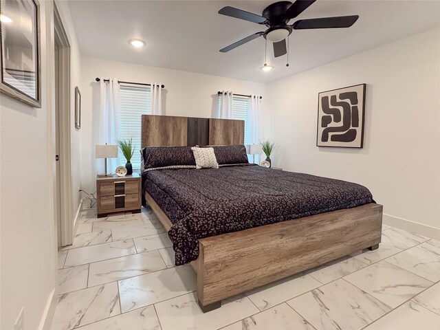 609 E 14th Ave, Corsicana, TX 75110 - bedroom featuring marble finish flooring, baseboards, ceiling fan, and recessed lighting