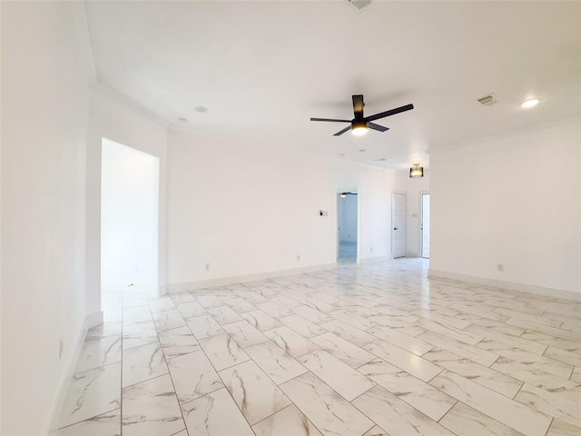 609 E 14th Ave, Corsicana, TX 75110 - empty room featuring ceiling fan, light marble finish flooring, baseboards, and recessed lighting