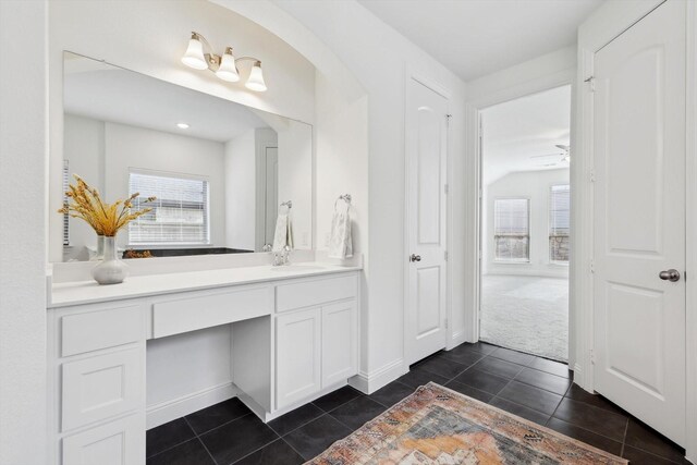 bathroom with vanity and tile patterned flooring