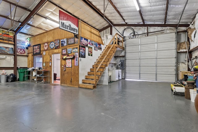 garage with metal wall