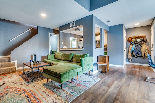 living room with hardwood / wood-style floors