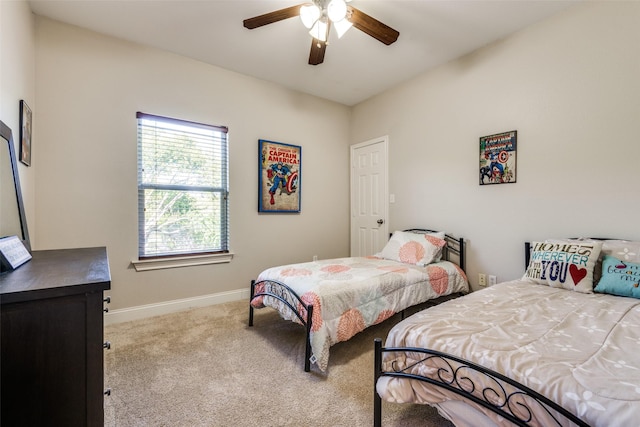 bedroom featuring carpet floors and ceiling fan