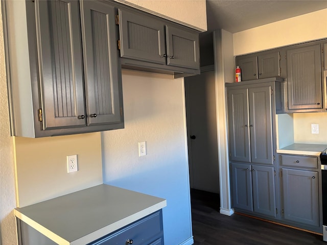 kitchen featuring stainless steel range and dark hardwood / wood-style flooring