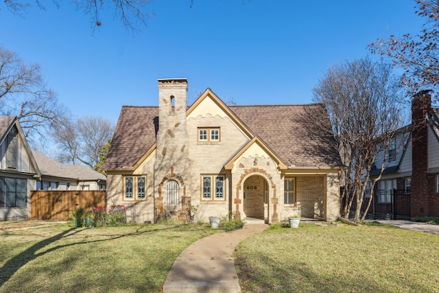 tudor house with a front yard