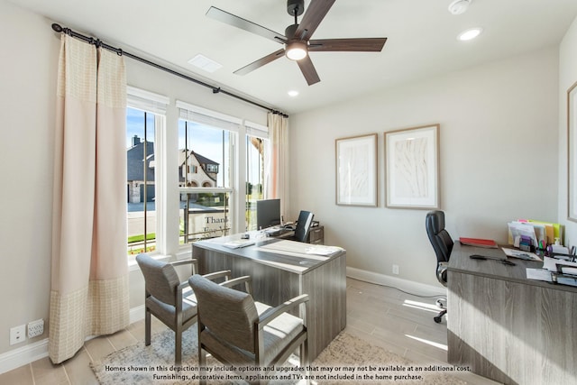 home office with ceiling fan