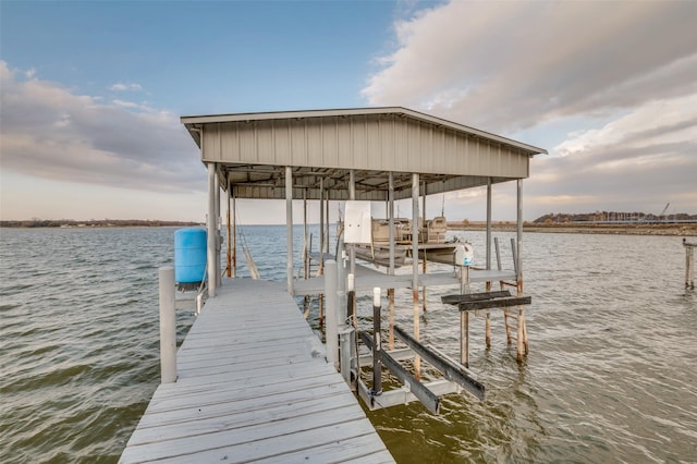 dock area with a water view