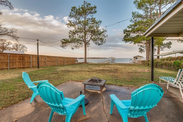 6596 Wells Burnett Rd, Fort Worth, TX 76135 - view of patio / terrace with an outdoor fire pit and a water view