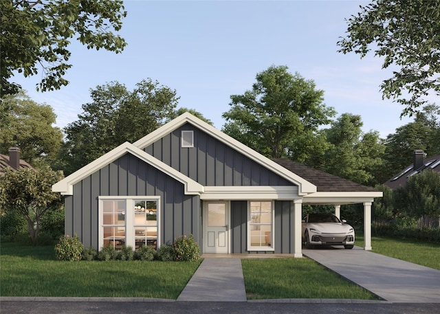 view of front of house with a front yard and a carport