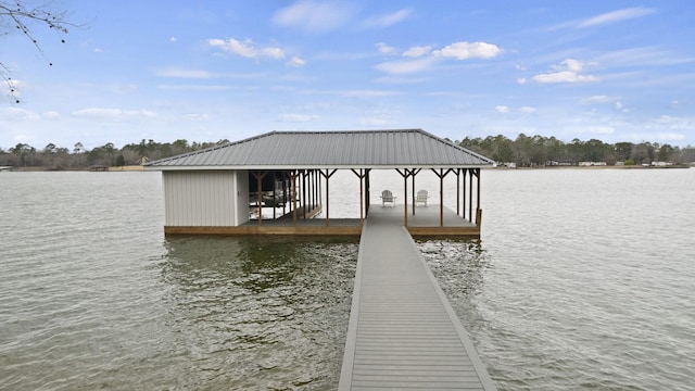 view of dock with a water view