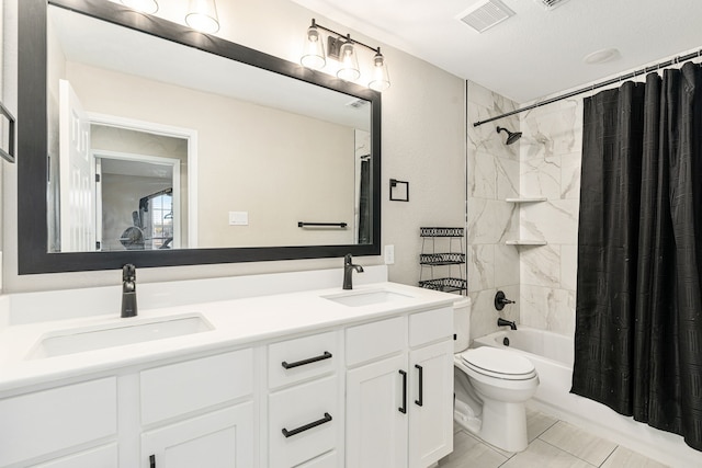 full bathroom featuring toilet, vanity, and shower / bath combo