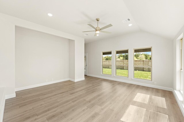 121 Red Cedar Ct, Balch Springs, TX 75181 - spare room featuring ceiling fan, light wood finished floors, lofted ceiling, recessed lighting, and baseboards