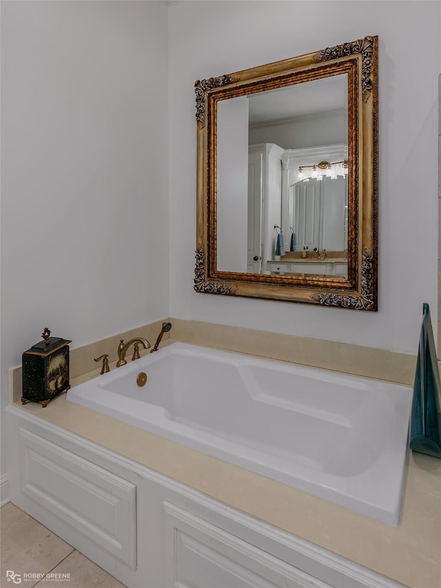 bathroom with tile patterned floors and a tub