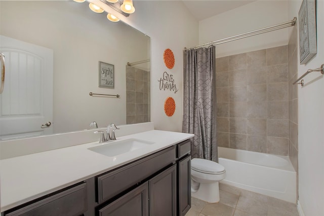 full bathroom featuring tile patterned flooring, vanity, shower / bath combo, and toilet