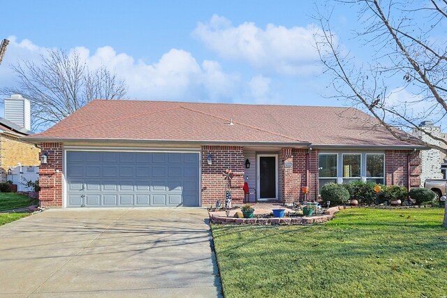 single story home with a front lawn and a garage