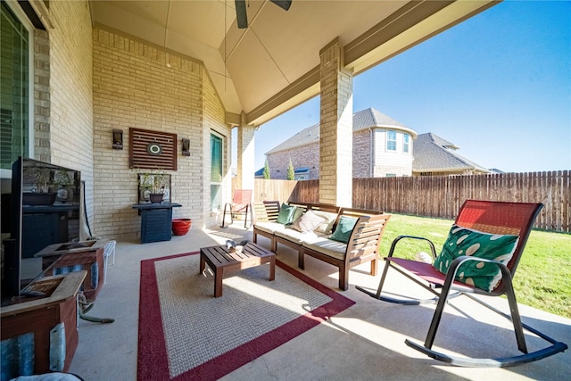 view of patio / terrace featuring outdoor lounge area and ceiling fan