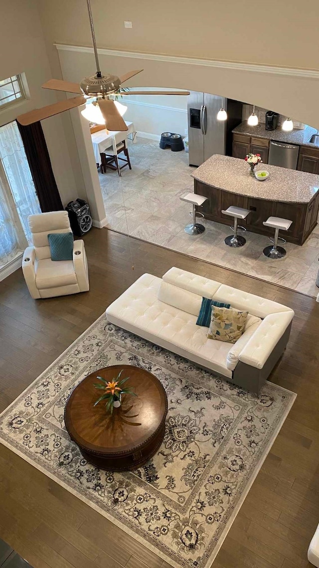 living room with wood finished floors