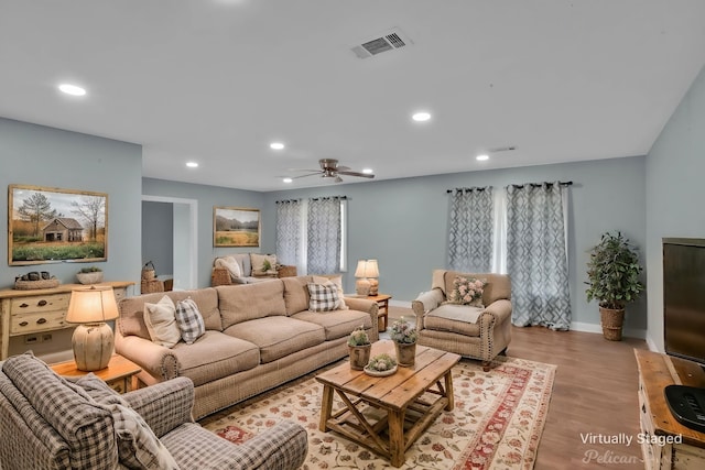 6263 Bain Blvd, Keithville, LA 71047 - living area with recessed lighting, ceiling fan, visible vents, and light wood-style flooring