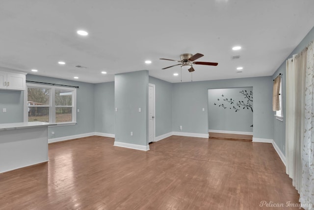 6263 Bain Blvd, Keithville, LA 71047 - unfurnished living room featuring baseboards, a ceiling fan, recessed lighting, and visible vents
