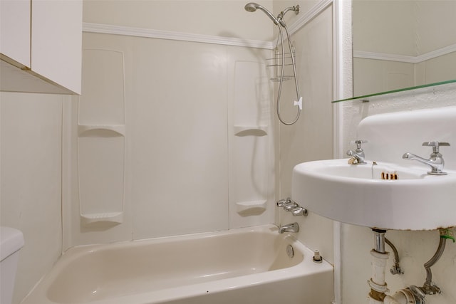 full bathroom with toilet, shower / bath combination, and sink