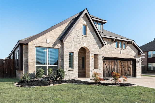 view of front of house featuring a front yard and a garage