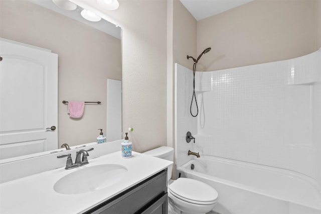 full bathroom featuring shower / tub combination, vanity, and toilet