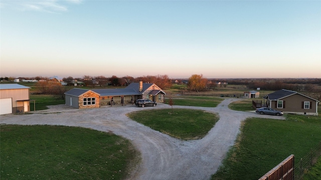 view of aerial view at dusk