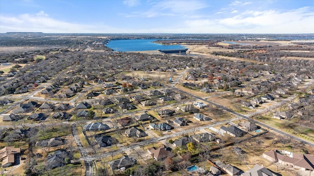 aerial view with a water view and a residential view