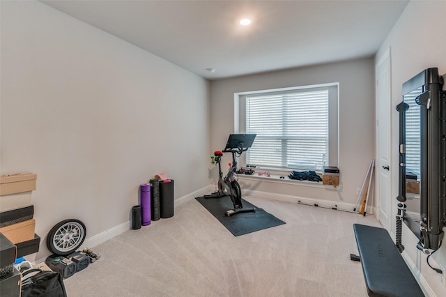 exercise area with carpet flooring