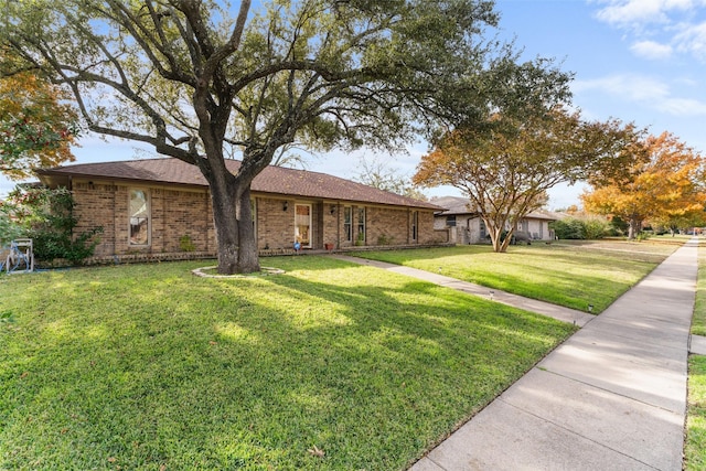 ranch-style home featuring a front lawn